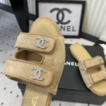 Chanel Women Mules Suede Kidskin-Beige G47043B23355