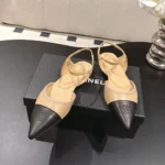Chanel Women Slingbacks Iridescent Lambskin & Lambskin Beige & Black G47083