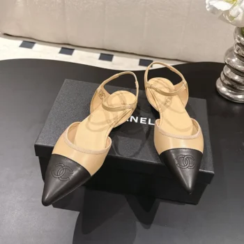 Chanel Women Slingbacks Iridescent Lambskin & Lambskin Beige & Black G47083