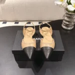 Chanel Women Slingbacks Iridescent Lambskin & Lambskin Beige & Black G47083