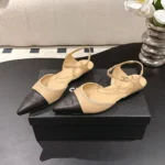 Chanel Women Slingbacks Iridescent Lambskin & Lambskin Beige & Black G47083