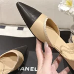 Chanel Women Slingbacks Iridescent Lambskin & Lambskin Beige & Black G47083