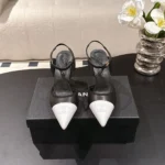 Chanel Women Slingbacks Iridescent Lambskin & Lambskin Black & White G47084