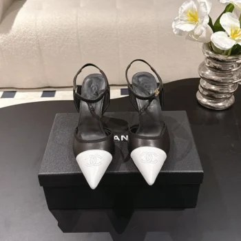 Chanel Women Slingbacks Iridescent Lambskin & Lambskin Black & White G47084