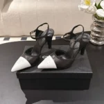 Chanel Women Slingbacks Iridescent Lambskin & Lambskin Black & White G47084