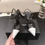 Chanel Women Slingbacks Iridescent Lambskin & Lambskin Black & White G47084