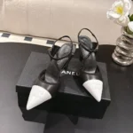 Chanel Women Slingbacks Iridescent Lambskin & Lambskin Black & White G47084