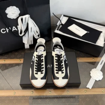 Chanel Women Sneakers Calfskin & Embossed Suede Calfskin Black & White G47125