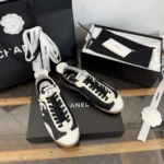 Chanel Women Sneakers Calfskin & Embossed Suede Calfskin Black & White G47125