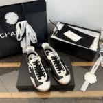 Chanel Women Sneakers Calfskin & Embossed Suede Calfskin Black & White G47125