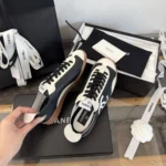 Chanel Women Sneakers Calfskin & Embossed Suede Calfskin Black & White G47125