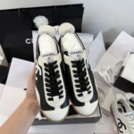 Chanel Women Sneakers Calfskin & Embossed Suede Calfskin Black & White G47125