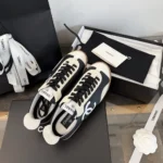 Chanel Women Sneakers Calfskin & Embossed Suede Calfskin Black & White G47125