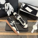 Chanel Women Sneakers Calfskin & Embossed Suede Calfskin Black & White G47125