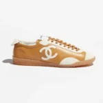 Chanel Women Sneakers Calfskin & Embossed Suede Calfskin Light Brown & White G47125
