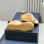 Chanel Women Sneakers Calfskin & Embossed Suede Calfskin Light Brown & White G47125