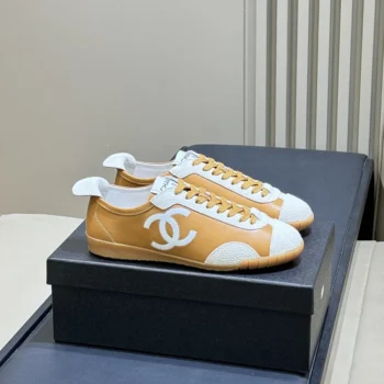 Chanel Women Sneakers Calfskin & Embossed Suede Calfskin Light Brown & White G47125