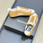 Chanel Women Sneakers Calfskin & Embossed Suede Calfskin Light Brown & White G47125