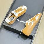 Chanel Women Sneakers Calfskin & Embossed Suede Calfskin Light Brown & White G47125