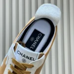 Chanel Women Sneakers Calfskin & Embossed Suede Calfskin Light Brown & White G47125