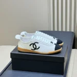 Chanel Women Sneakers Calfskin & Embossed Suede Calfskin White & Black G47125