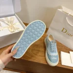 Dior Unisex Saltwind Sneaker Bleu Ciel Dior Oblique Embroidered Cotton and White Lace