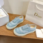 Dior Unisex Saltwind Sneaker Bleu Ciel Dior Oblique Embroidered Cotton and White Lace