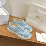 Dior Unisex Saltwind Sneaker Bleu Ciel Dior Oblique Embroidered Cotton and White Lace