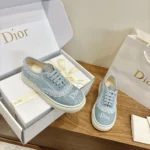 Dior Unisex Saltwind Sneaker Bleu Ciel Dior Oblique Embroidered Cotton and White Lace