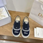 Dior Unisex Saltwind Sneaker Blue Dior Oblique Embroidered Cotton and White Lace