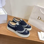 Dior Unisex Saltwind Sneaker Blue Dior Oblique Embroidered Cotton and White Lace