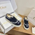 Dior Unisex Saltwind Sneaker Blue Dior Oblique Embroidered Cotton and White Lace
