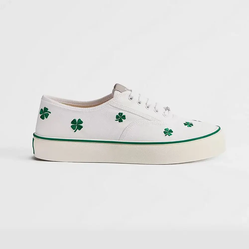 Dior Unisex Saltwind Sneaker White Cotton Embroidered with Bright Green Dior Clover Motif (1) Dior Unisex Saltwind Sneaker White Cotton Embroidered with Bright Green Dior Clover Motif