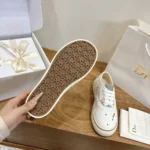 Dior Unisex Saltwind Sneaker White Cotton Embroidered with Multicolor Doves & Roses Motif