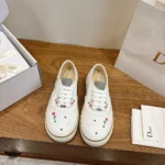 Dior Unisex Saltwind Sneaker White Cotton Embroidered with Multicolor Doves & Roses Motif