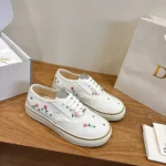 Dior Unisex Saltwind Sneaker White Cotton Embroidered with Multicolor Doves & Roses Motif