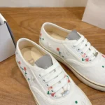 Dior Unisex Saltwind Sneaker White Cotton Embroidered with Multicolor Doves & Roses Motif