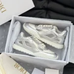 Dior Unisex Tech Sneaker Silver-Tone Laminated Grained Calfskin and Transparent Mesh
