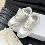 Dior Unisex Tech Sneaker Silver-Tone Laminated Grained Calfskin and Transparent Mesh