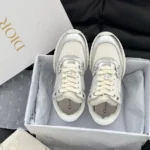 Dior Unisex Tech Sneaker Silver-Tone Laminated Grained Calfskin and Transparent Mesh