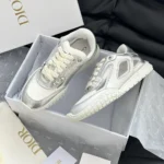 Dior Unisex Tech Sneaker Silver-Tone Laminated Grained Calfskin and Transparent Mesh