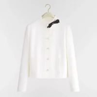 Dior Women Cropped Jacket White Virgin-Wool-Cotton-Blend Bouclé 621V07A1761