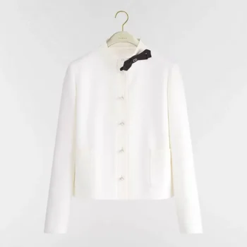 Dior Women Cropped Jacket White Virgin-Wool-Cotton-Blend Bouclé 621V07A1761