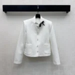 Dior Women Cropped Jacket White Virgin-Wool-Cotton-Blend Bouclé 621V07A1761