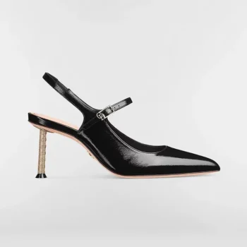 Dior Women Icon Slingback Pump Black Crinkled Patent Calfskin KCV499GPC