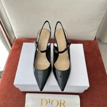 Dior Women Icon Slingback Pump Black Crinkled Patent Calfskin KCV499GPC