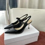 Dior Women Icon Slingback Pump Black Crinkled Patent Calfskin KCV499GPC