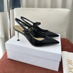 Dior Women Icon Slingback Pump Black Crinkled Patent Calfskin KCV499GPC