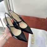 Dior Women Icon Slingback Pump Black Crinkled Patent Calfskin KCV499GPC