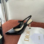 Dior Women Icon Slingback Pump Black Crinkled Patent Calfskin KCV499GPC